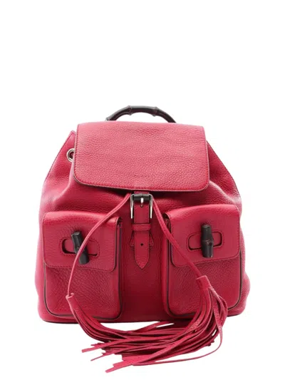 Pre-owned Gucci 2000-2015 Large Calfskin Bamboo Tassel Drawstring Backpack In Red
