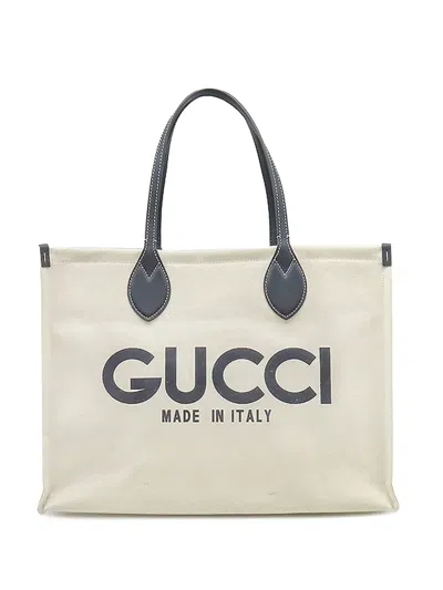 Pre-owned Gucci 2000-2015 Large Canvas Logo Tote Bag In Neutral