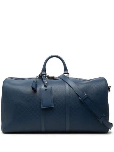 Pre-owned Gucci 2000-2015 Large Diamante Bright Leather Carry On Duffle Bag Travel Bag In Blue