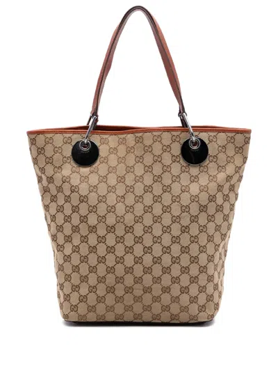Pre-owned Gucci 2000-2015 Large Gg Canvas Eclipse Tote Bag In Brown