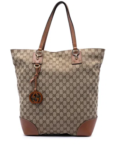 Pre-owned Gucci 2000-2015 Large Gg Canvas Gg Charm Tote Bag In Neutral