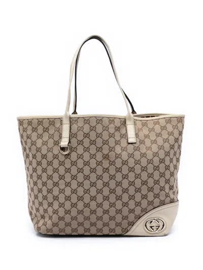 Pre-owned Gucci 2000-2015 Large Gg Canvas New Britt Tote Bag In White