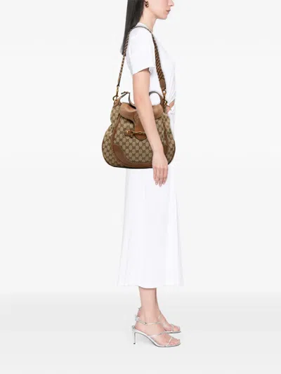 Pre-owned Gucci 2000-2015 Large Gg Canvas New Pelham Satchel In Neutrals
