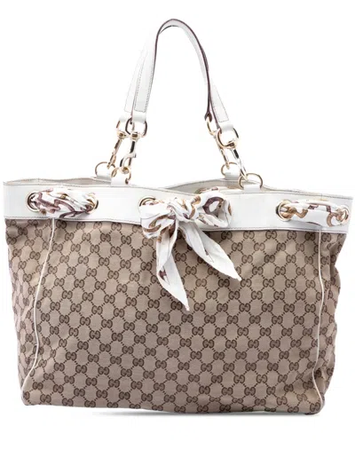 Pre-owned Gucci 2000-2015 Large Gg Canvas Positano Tote Bag In White