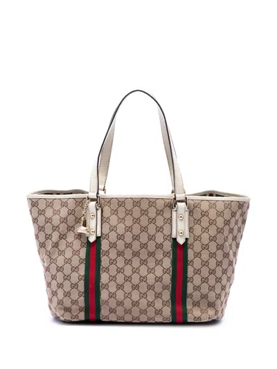 Pre-owned Gucci 2000-2015 Large Gg Canvas Web Jolicoeur Tote Bag In White