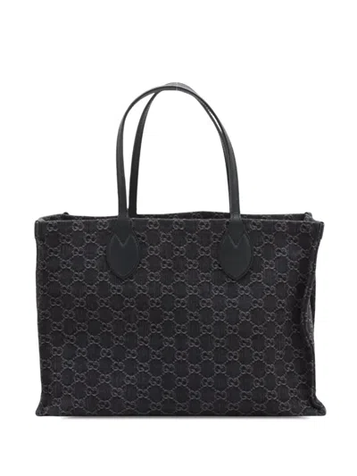 Pre-owned Gucci 2000-2015 Large Gg Denim Ophidia Tote Bag In Black