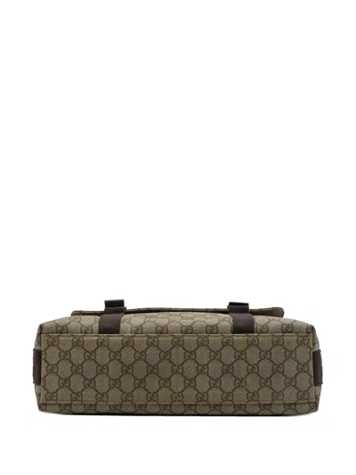 Pre-owned Gucci 2000-2015 Large Gg Supreme Double Buckle Flap Messenger Bag Crossbody Bag In Neutrals