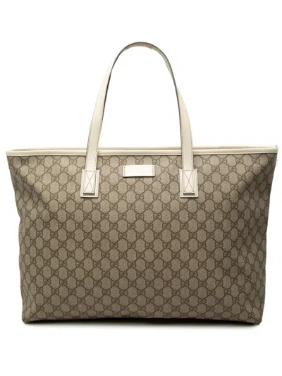 Pre-owned Gucci 2000-2015 Large Gg Supreme Tote Bag In Neutrals