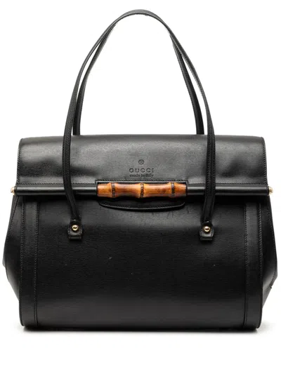 Pre-owned Gucci 2000-2015 Large Leather Bamboo Bullet Tote Bag In Black