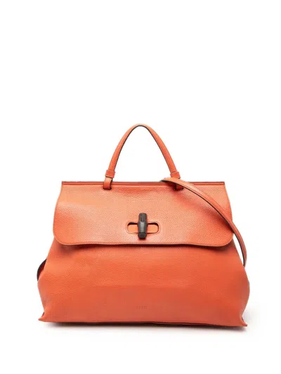 Pre-owned Gucci 2000-2015 Large Leather Bamboo Daily Satchel In Orange