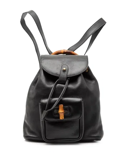 Pre-owned Gucci 2000-2015 Leather Bamboo Backpack In Black