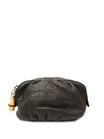 Pre-owned Gucci 2000-2015 Leather Bamboo Cosmetic Pouch In Brown