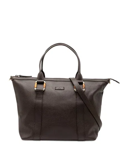 Pre-owned Gucci 2000-2015 Leather Bamboo Satchel In Brown