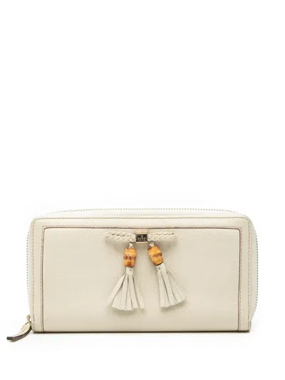 Pre-owned Gucci 2000-2015 Leather Bamboo Tassel Continental Wallet Long Wallets In White
