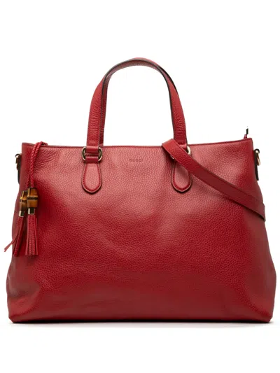 Pre-owned Gucci 2000-2015 Leather Bamboo Tassel Satchel In Red
