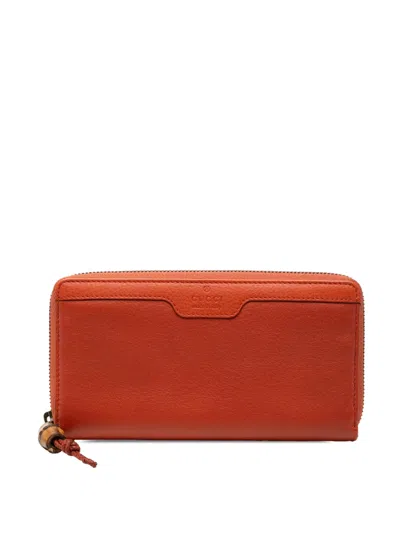 Pre-owned Gucci 2000-2015 Leather Bamboo Zip Around Wallet Long Wallets In Orange