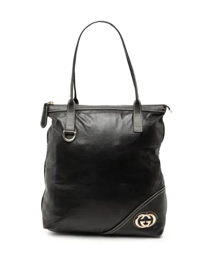 Pre-owned Gucci 2000-2015 Leather Britt Tote Bag In Black
