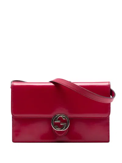 Pre-owned Gucci 2000-2015 Leather Interlocking G Dollar Wallet On Chain Crossbody Bag In Red