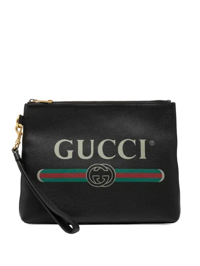 Pre-owned Gucci 2000-2015 Leather Logo Clutch Bag In Black