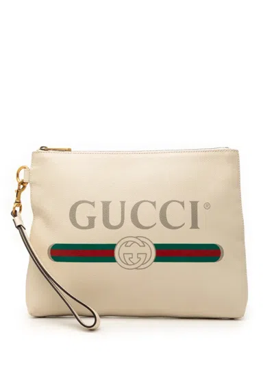 Pre-owned Gucci 2000-2015 Leather Logo Clutch Bag In White