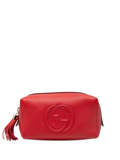 Pre-owned Gucci 2000-2015 Leather Soho Cosmetic Pouch In Red