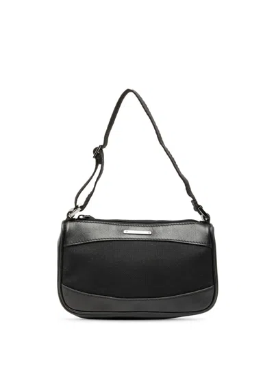 Pre-owned Gucci 2000-2015 Leather Trimmed Canvas Shoulder Bag In Black