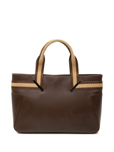 Pre-owned Gucci 2000-2015 Leather Web Handbag In Brown