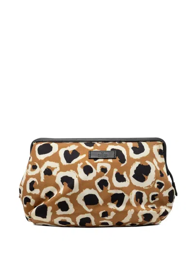 Pre-owned Gucci 2000-2015 Leopard Print Canvas Pouch In Brown
