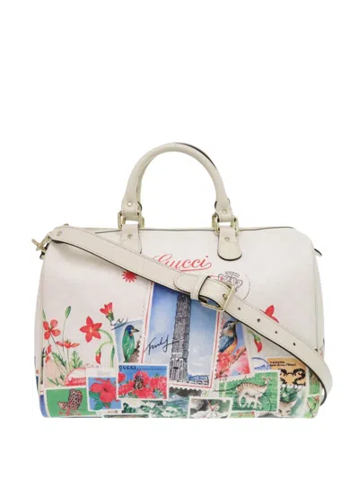 Pre-owned Gucci 2000-2015 Limited Edition Gg Supreme Taipei 101 Boston Bag Satchel In White