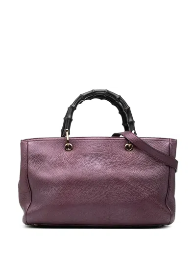 Pre-owned Gucci 2000-2015 Medium Calfskin Bamboo Shopper Satchel In Purple