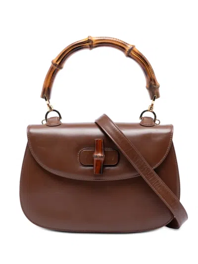 Pre-owned Gucci 2000-2015 Medium Calfskin Bamboo Top Handle Bag Satchel In Brown