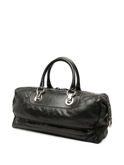 Pre-owned Gucci 2000-2015 Medium Calfskin Dialux Snow Glam Boston Bag In Black