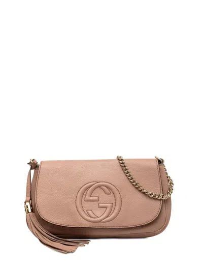 Pre-owned Gucci 2000-2015 Medium Calfskin Soho Chain Flap Crossbody Bag In Brown