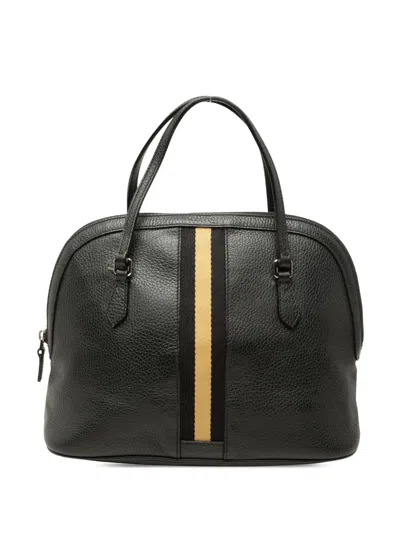 Pre-owned Gucci 2000-2015 Medium Calfskin Web Dome Satchel In Black
