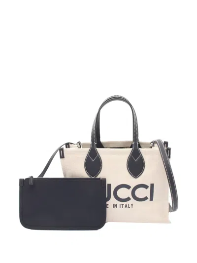 Pre-owned Gucci 2000-2015 Medium Canvas Logo Tote Satchel In Neutral
