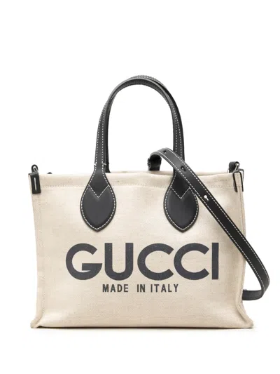 Pre-owned Gucci 2000-2015 Medium Canvas Logo Tote Satchel In Neutrals