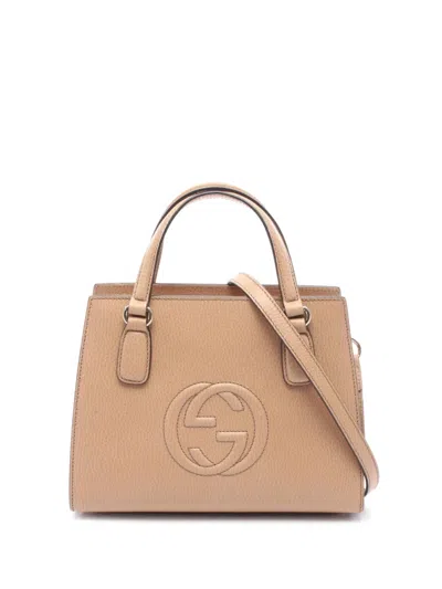 Pre-owned Gucci 2000-2015 Medium Dollar Interlocking G Soho Satchel In Neutral