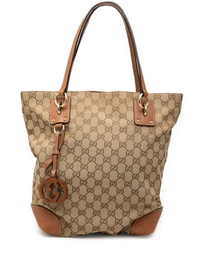 Pre-owned Gucci 2000-2015 Medium Gg Canvas Gg Charm Tote Bag In Neutral