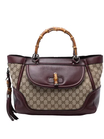 Pre-owned Gucci 2000-2015 Medium Gg Canvas New Bamboo Tassel Tote Bag In Neutral