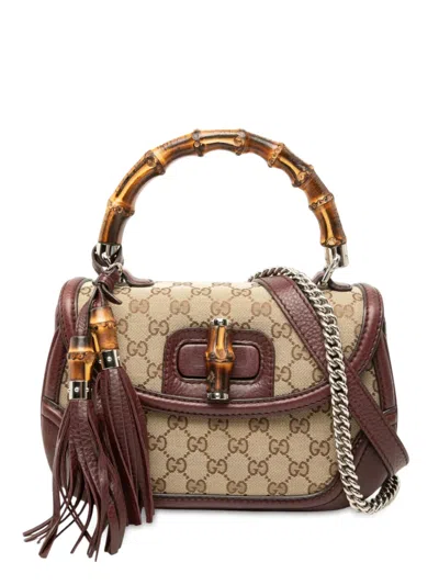 Pre-owned Gucci 2000-2015 Medium Gg Canvas New Bamboo Top Handle Bag Satchel In Neutrals