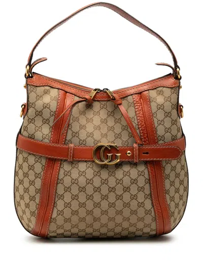 Pre-owned Gucci 2000-2015 Medium Gg Canvas Running Satchel In Neutral