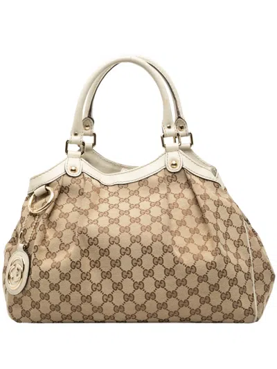 Pre-owned Gucci 2000-2015 Medium Gg Canvas Sukey Tote Bag In White