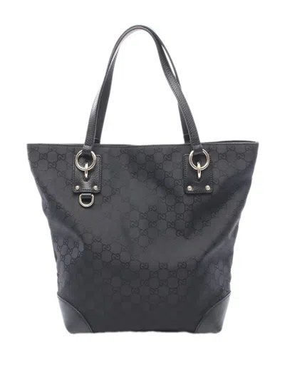 Pre-owned Gucci 2000-2015 Medium Gg Denim Charm Tote Bag In Gray