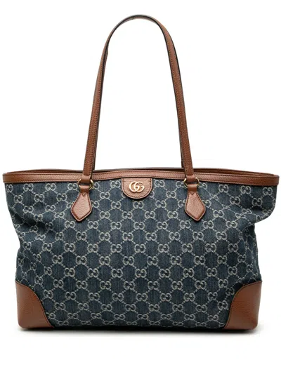 Pre-owned Gucci 2000-2015 Medium Gg Denim Ophidia Tote Bag In Blue