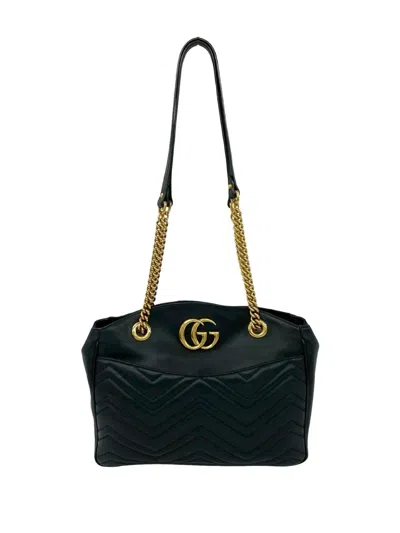 Pre-owned Gucci 2000-2015 Medium Gg Marmont Matelasse Leather Chain Shoulder Bag In Black