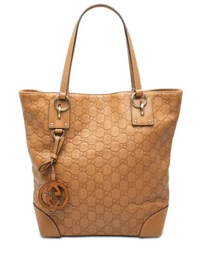 Pre-owned Gucci 2000-2015 Medium Ssima Gg Charm Tote Bag In Brown