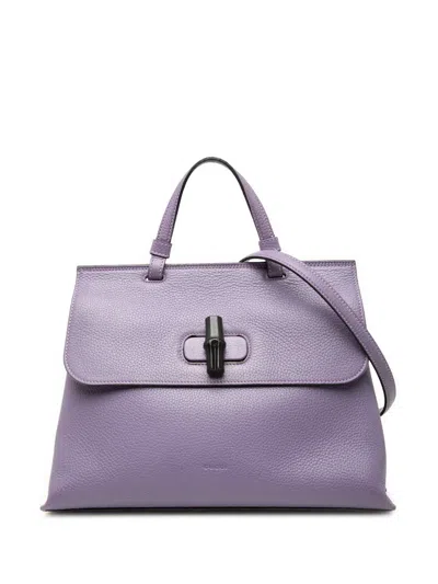 Pre-owned Gucci 2000-2015 Medium Leather Bamboo Daily Satchel In Purple