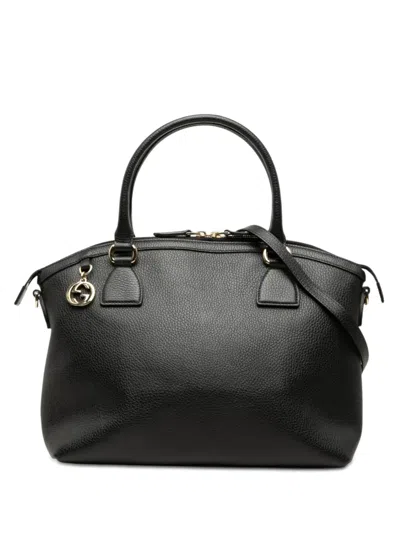 Pre-owned Gucci 2000-2015 Medium Leather Gg Charm Dome Satchel In Black