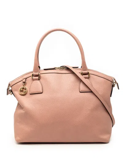 Pre-owned Gucci 2000-2015 Medium Leather Gg Charm Dome Satchel In Pink
