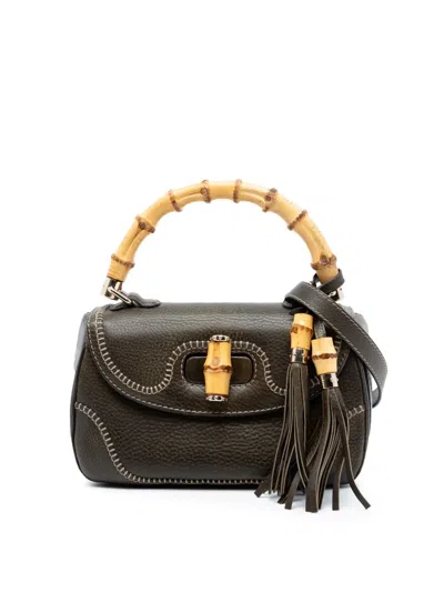 Pre-owned Gucci 2000-2015 Medium Leather New Bamboo Satchel In Green
